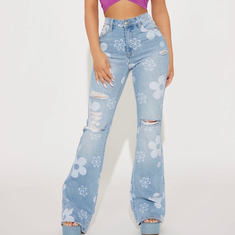 Floral Stretch Flare Jeans